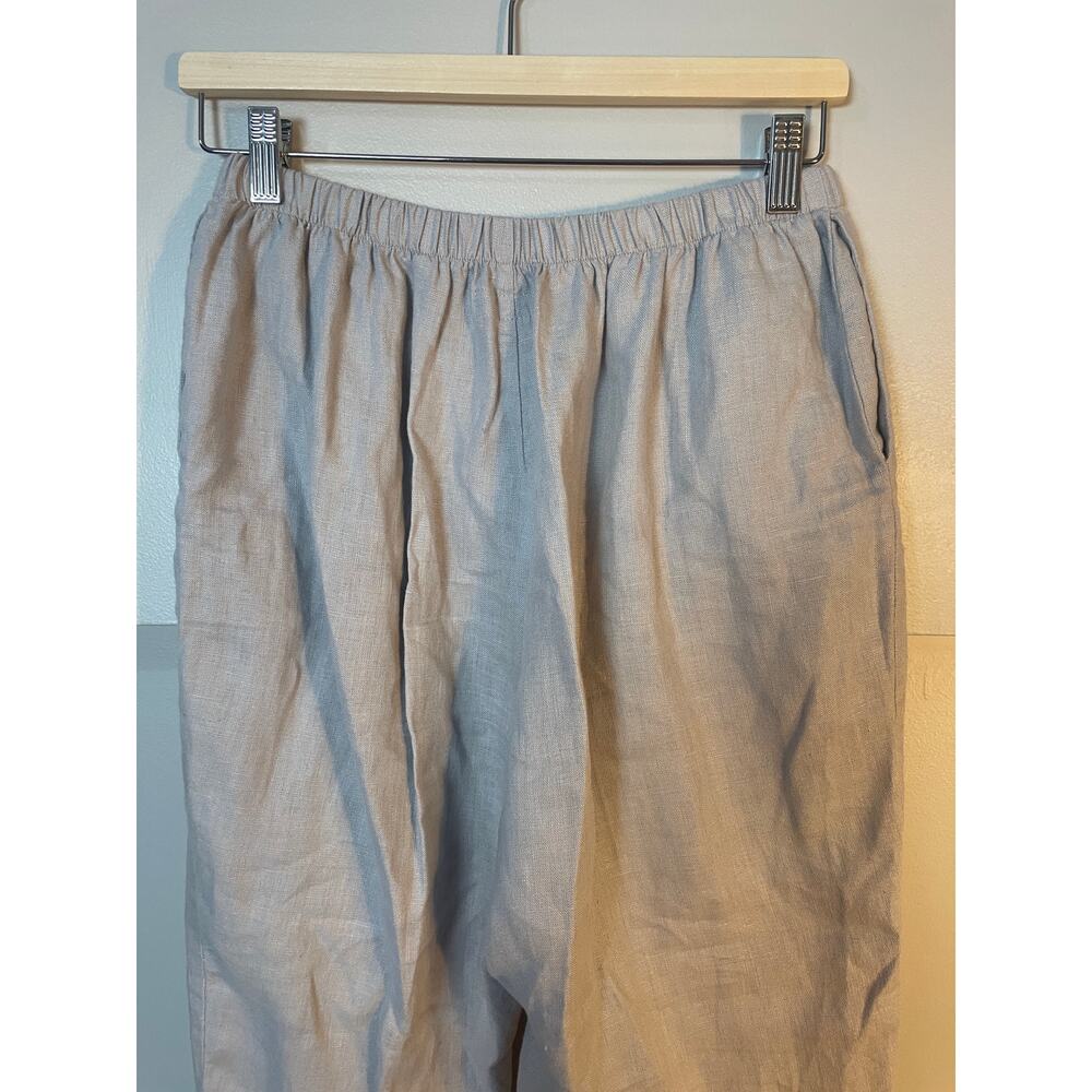 FLAX Pocketed Ankle Pant Natural Gray SZ SMALL 100% Linen Tapered Pull On Pants - Picture 5 of 9
